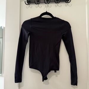 SKIMS Black Asymmetrical Fitted Long Sleeve Bodysuit